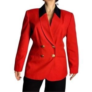 Vintage 80s 90s Morgan Miller Red & Black Blazer Shoulder Pads Gold Buttons sz M